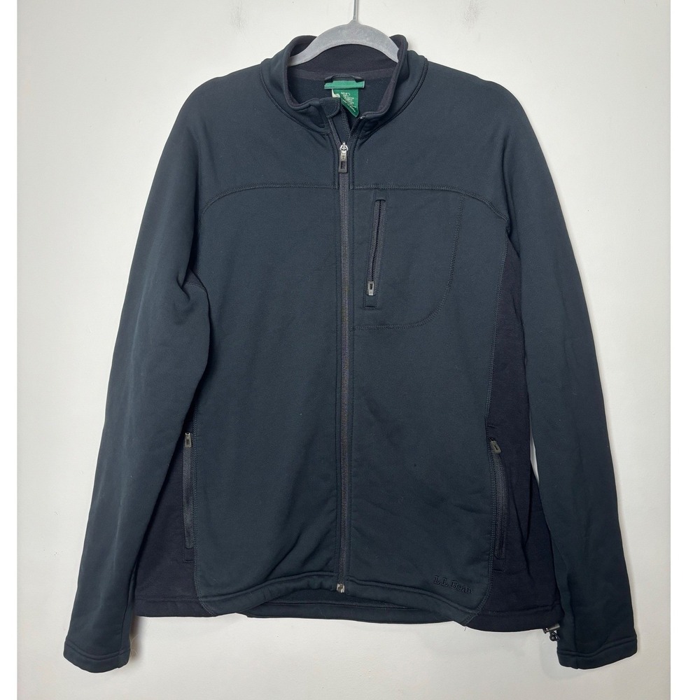 LL Bean Mens VTG Polartec Fleece Lined Full Zip Jacket L Black Outdoor Layering